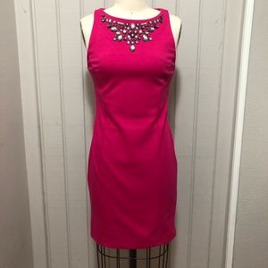 Jennifer Lopez Hot pink jeweled fitted dress